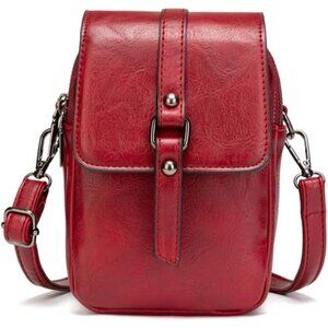 Women's Red Vintage Cross Body Phone Bag Small Messenger Shoulder Handbag